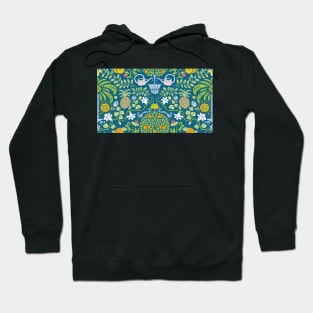 colorful orange tree and palm garden damask on blue | repeat pattern Hoodie